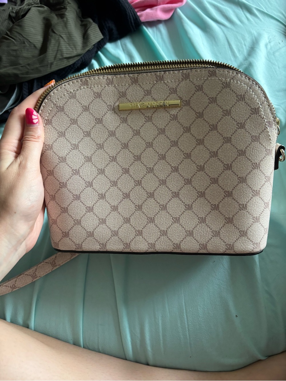 Steve Madden Tan Patterned Dome Crossbody Bag